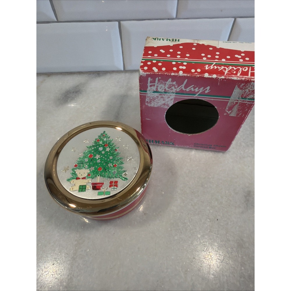 Vtg Himark  1986 Happy Holidays Christmas Trinket Box With 24K Gold Trim GW992